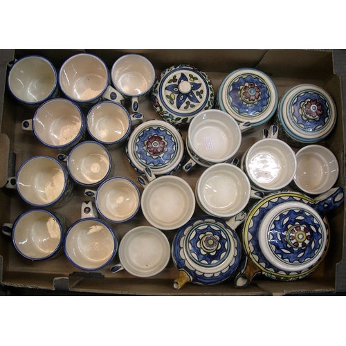 159 - 2 boxes of good quality North African crockery set & 2 large antique stoneware flagons,

Everything ... 