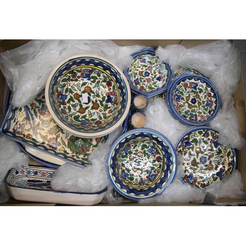 159 - 2 boxes of good quality North African crockery set & 2 large antique stoneware flagons,

Everything ... 