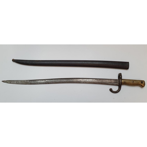 285 - 19thC long bayonet with matching scabbard,

72 cm long