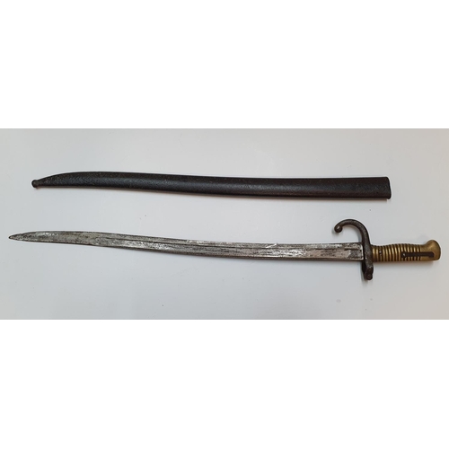 285 - 19thC long bayonet with matching scabbard,

72 cm long