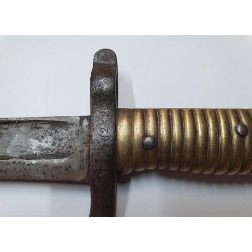 285 - 19thC long bayonet with matching scabbard,

72 cm long