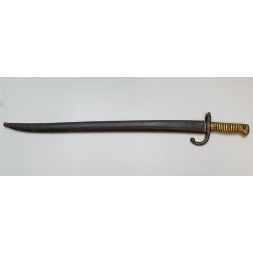 285 - 19thC long bayonet with matching scabbard,

72 cm long