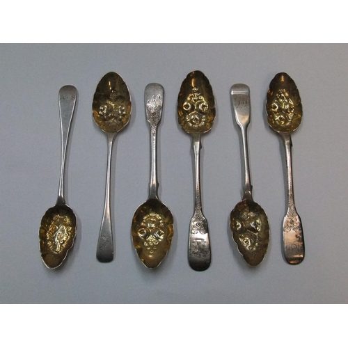 128 - 6 hallmarked, antique silver gilt berry spoons