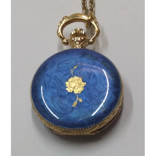 92 - Ladies vintage Bernex of Switzerland enamelled pendant watch on 26