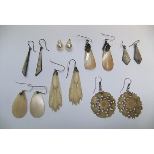 29 - 7 pairs of Victorian & Edwardian earrings to include pearl, mother of pearl & carved ivory examples