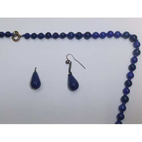 65 - Ladies Edwardian Lapis Lazuli long necklace in graduating form with silver & lapis earrings (earring... 