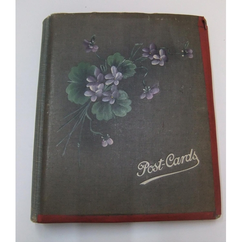 252 - Antique Post-card album with approx 120 postcards, with portrait and topographical postcards