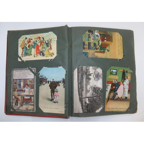 252 - Antique Post-card album with approx 120 postcards, with portrait and topographical postcards