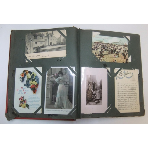 252 - Antique Post-card album with approx 120 postcards, with portrait and topographical postcards