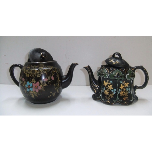 141 - 2 hand painted antique tea-pots, a vintage 