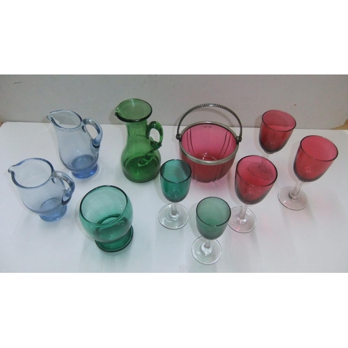 271 - Collection of Victorian Cranberry red, Bristol green and blue glassware (10)