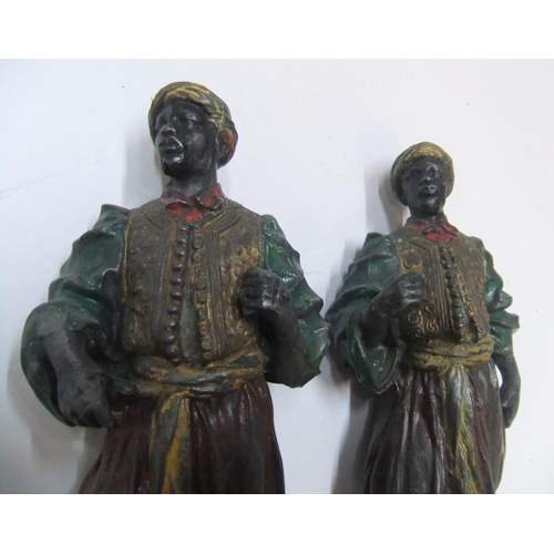 204 - Pair of Victorian spelter negro servants dressed in Turkish outfits with original paint,

Both 24 cm... 