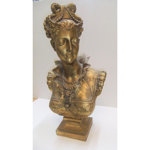 180 - Unmarked gilt coloured plaster bust of lady, 

66 cm tall,

Appears in complete condition, possibly ... 