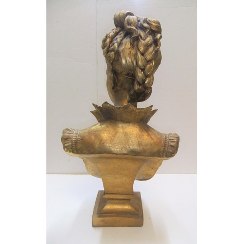 180 - Unmarked gilt coloured plaster bust of lady, 

66 cm tall,

Appears in complete condition, possibly ... 