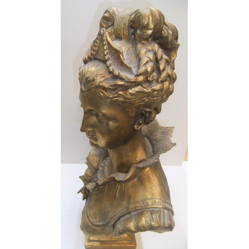 180 - Unmarked gilt coloured plaster bust of lady, 

66 cm tall,

Appears in complete condition, possibly ... 