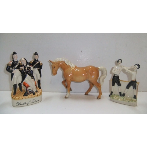 149 - Beswick pony & 2 staffordshire flatbacks including 