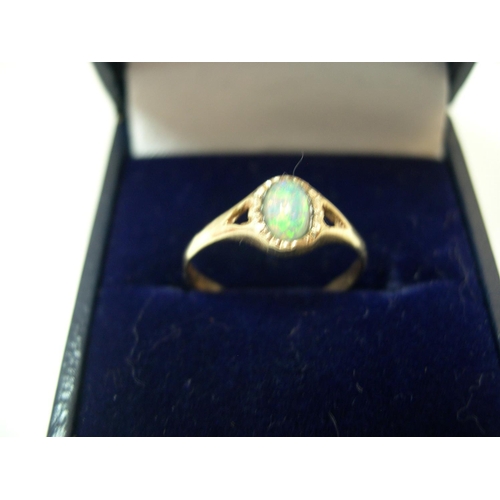 86 - 9ct yellow gold & opal ring

Approx 0.9 grams gross,             size K