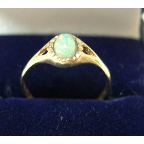 86 - 9ct yellow gold & opal ring

Approx 0.9 grams gross,             size K