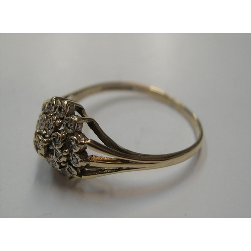 57 - 9ct yellow gold & diamond cluster ring

Approx 2.1 grams gross             size Q