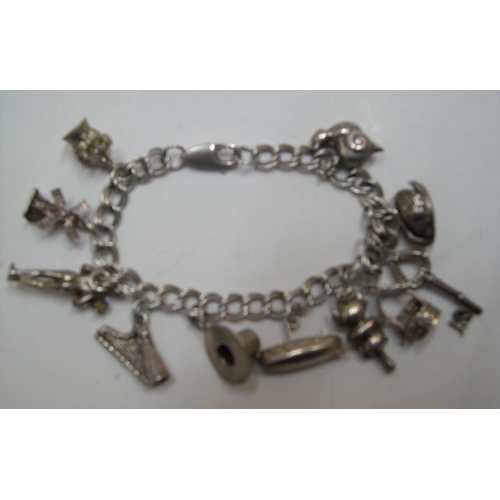 117 - Silver charm bracelet with 11 charms, 30 grams

Approx 30 grams