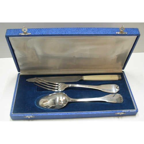 139 - Antique French campaign solid silver cutlery set in original blue leather case stamped Argent Masssi... 