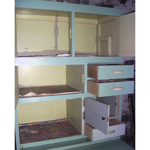 298 - Large 1950s wooden kitchen storage unit with original paint.

The unit is on casters and is in compl... 