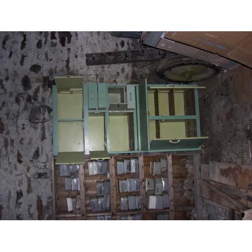 298 - Large 1950s wooden kitchen storage unit with original paint.

The unit is on casters and is in compl... 
