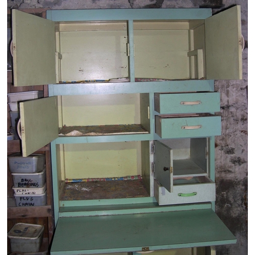 298 - Large 1950s wooden kitchen storage unit with original paint.

The unit is on casters and is in compl... 