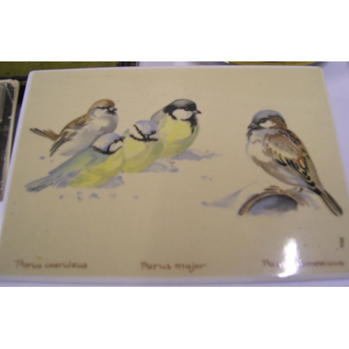 2 - 7 vintage collectables to include Villeroy & Boch ceramic plaque with birds, pop-up postcard, 1942 m... 