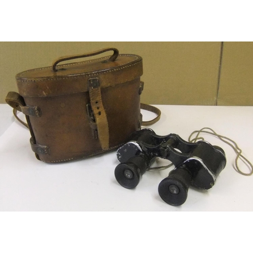 6 - WW1 era leather cased binoculars