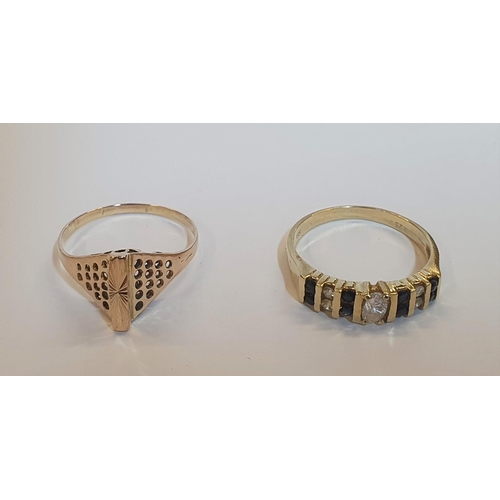 40 - 2 14ct yellow gold rings to include a Rose gold, unusual shaped ring and another set with Diamonds &... 