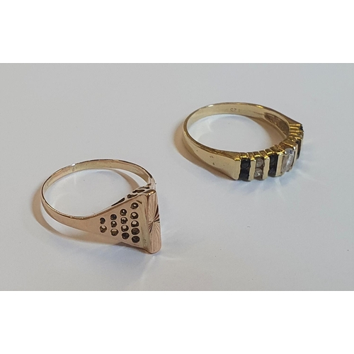 40 - 2 14ct yellow gold rings to include a Rose gold, unusual shaped ring and another set with Diamonds &... 