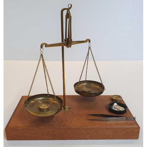 21 - Cased set of Scales and weights complete with wooden screw in base