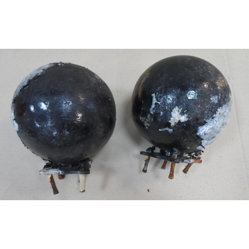 366 - Pair of old, circular, cast iron gate post caps (2)