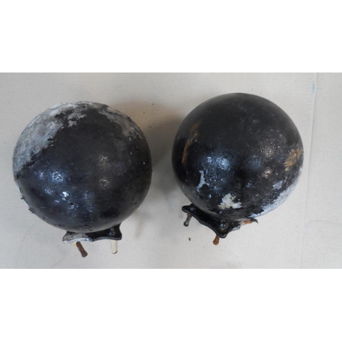 366 - Pair of old, circular, cast iron gate post caps (2)