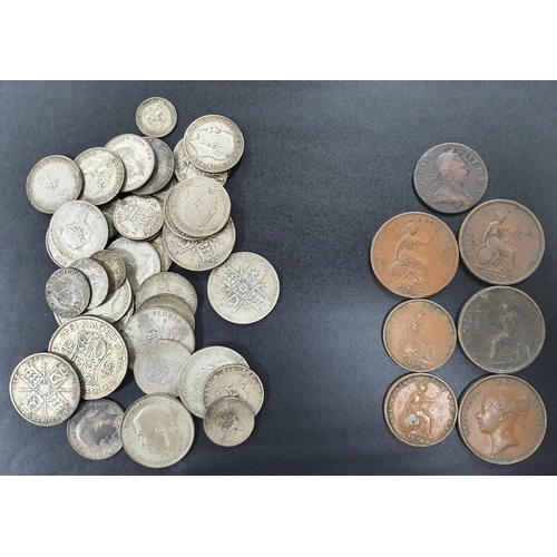 83 - Quantity of British silver coins (50%), 1920-1947 & a collection of 1/2d & 1d (4+3), 1773-1858 

230... 