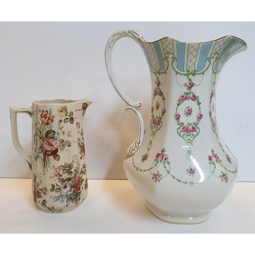 61 - Old Whieldon Ware water jug and transfer printed milk jug, together with 3 Staffordshire milk jugs w... 