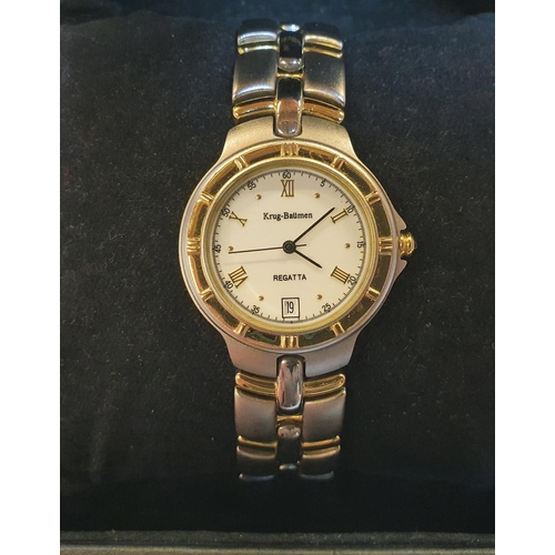 88 - Boxed, Krug-Bauman gents Regatta white dial, Two-Tone strap watch, compete with papers etc