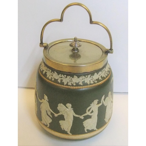 25 - Carltonware - Jasperware biscuit barrel,

17cm high