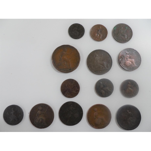 110 - Georgian & Victorian copper coins, earliest example 1750, 1d, 1/2d & 1 foreign example etc (14)