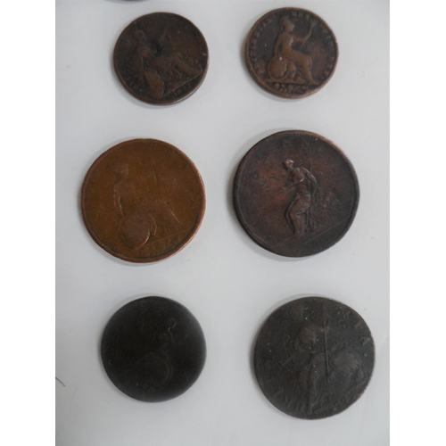 110 - Georgian & Victorian copper coins, earliest example 1750, 1d, 1/2d & 1 foreign example etc (14)