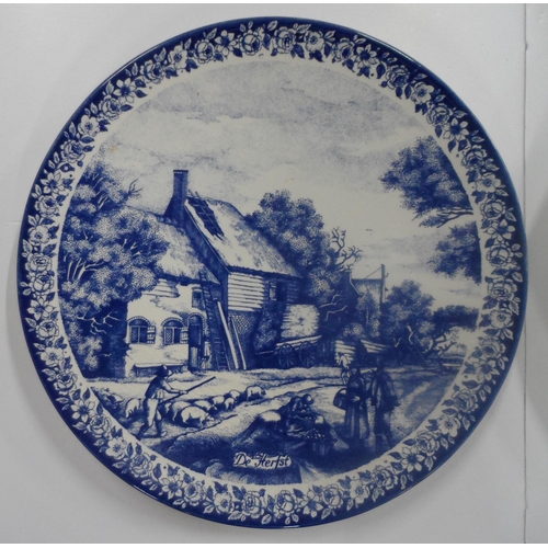 35 - Large early/mid 20thC Pair of Delft ceramic circular hanging wall plates after De Zomen (2),

Both p... 