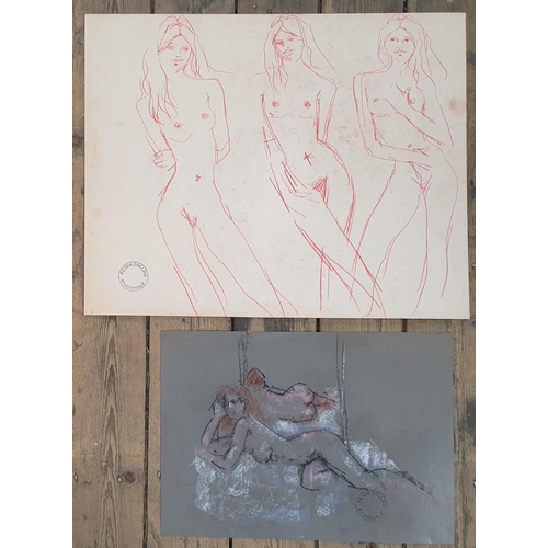 123 - 4 quality, Peter COLLINS (1923-2001) coloured chalks/red pen nude figure studies,

Average approx si... 