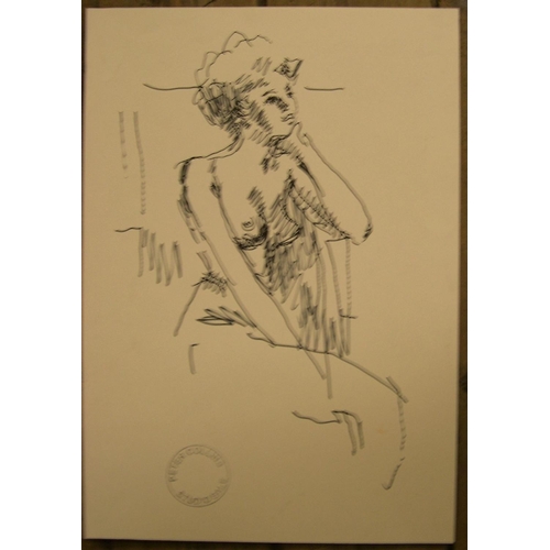 124 - 5 small, Peter Collins (1923-2001) pen & pencil, female nudes/portraits, 

Approx average size is 34... 