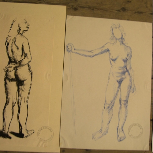 124 - 5 small, Peter Collins (1923-2001) pen & pencil, female nudes/portraits, 

Approx average size is 34... 