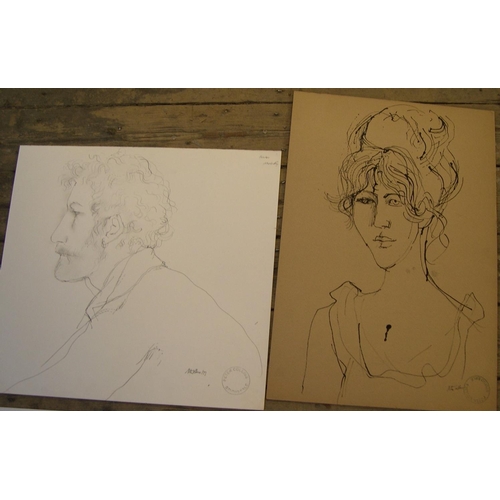 128 - 6, Peter COLLINS (1923-2001) pen & pencil, head studies, 

Average approx size is 42 x 32 cm