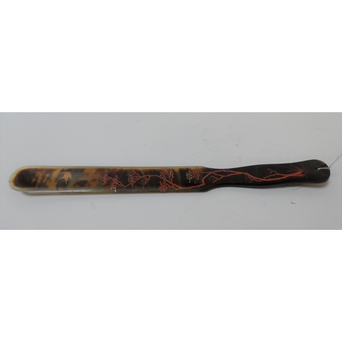 123 - Antique Japanese tortoise shell page turner decorated with herons & foliage,

26 cm long