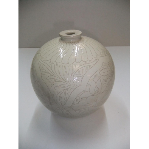 136 - Chinese white glazed narrow necked vase with etched decoration, marked to base

21 cm high