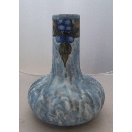 138 - Stylised vintage Cranston pottery vase with grapes & leaves on mottled blue & grey ground

29 cm hig... 