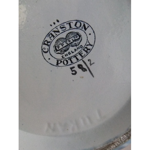 138 - Stylised vintage Cranston pottery vase with grapes & leaves on mottled blue & grey ground

29 cm hig... 